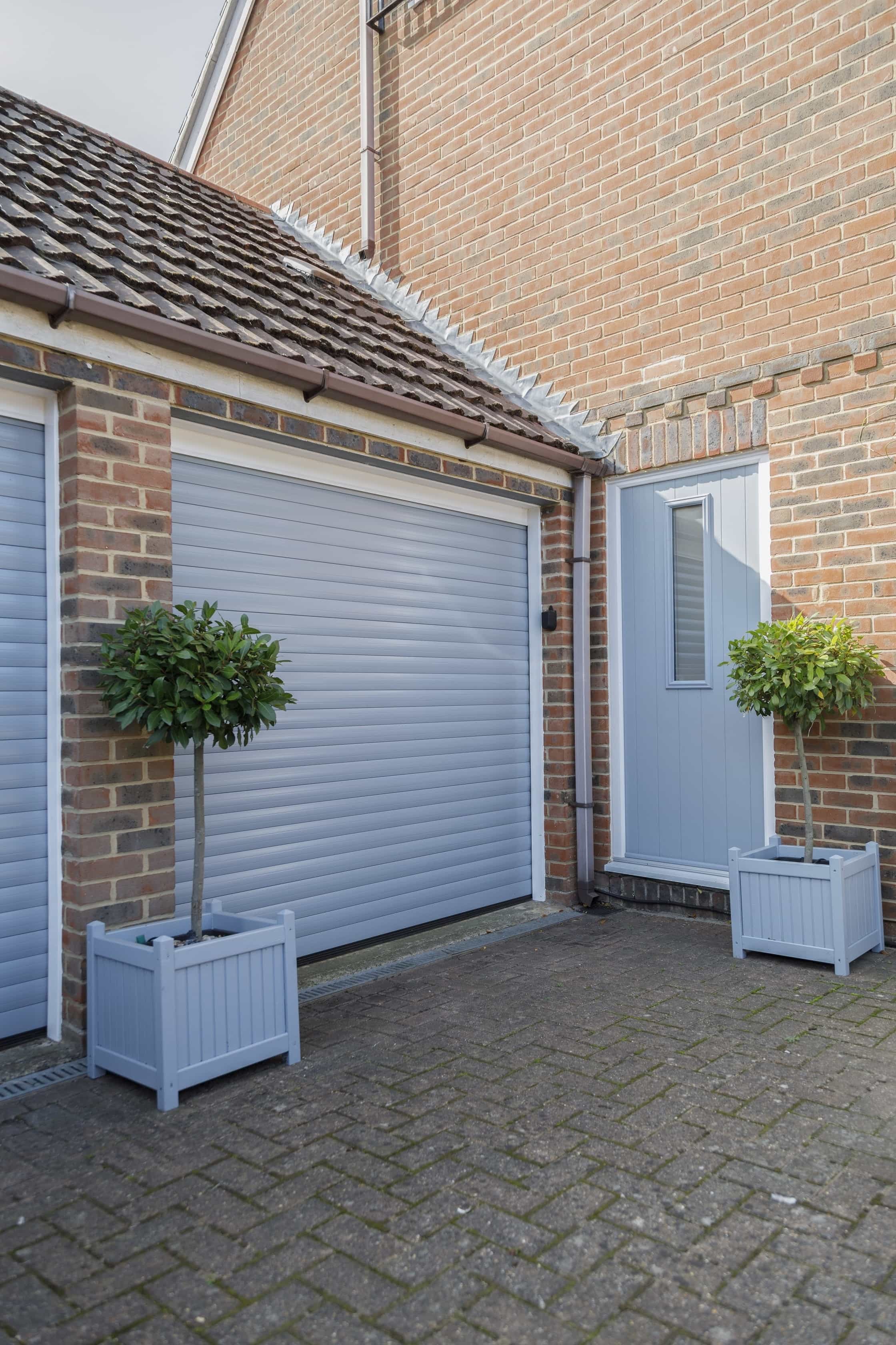 Blue roller garage door