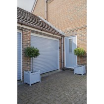 Blue roller garage door